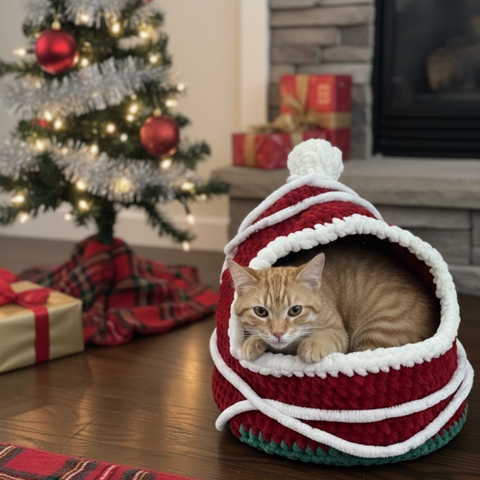 Santa Pod Cave Cat Crochet Pattern