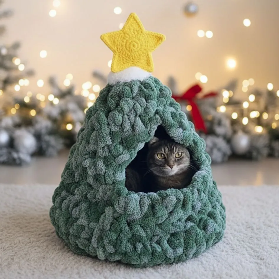 Christmas Tree Cat Cave Crochet Pattern
