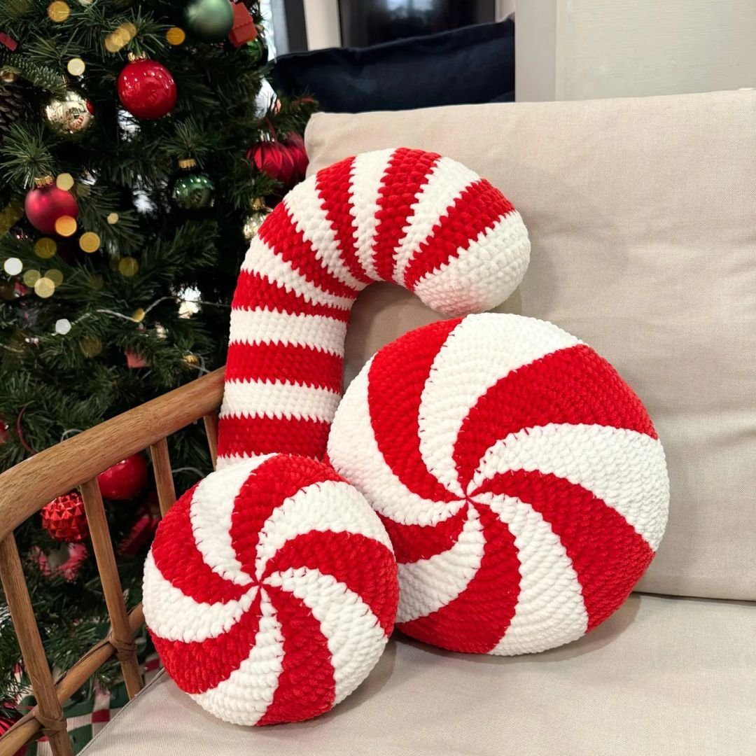 Candy Cane & Peppermint Pillow Crochet Patterns